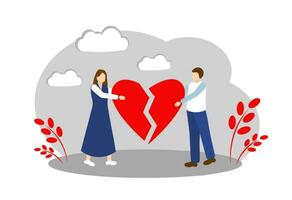 The couple holds a broken heart. Relationship Crisis vector