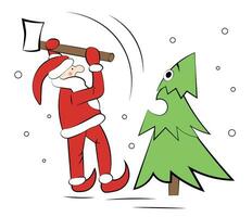 Santa Claus chopping down a Christmas tree vector