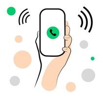Hand with mobile phone on white background vector