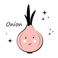 Onion with face on white background vector