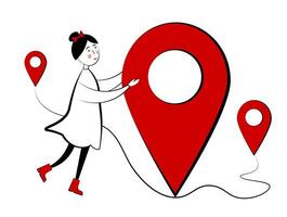 Girl and geolocation. Destination. Vector