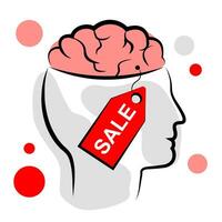 A brain with a tag. Brain Discount vector