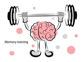 Memory training. Brain with a barbell vector