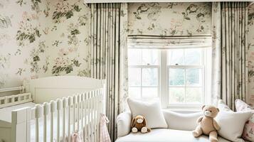 AI generated Baby room decor and interior design inspiration in the English countryside style cottage photo