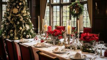 AI generated Christmas at the manor, English countryside decoration and interior decor photo