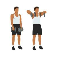 Man doing upright dumbbell rows exercise. vector