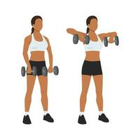 Woman doing upright dumbbell rows exercise. vector