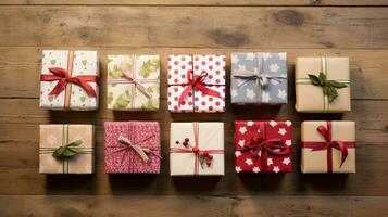 AI generated Christmas gift wrapping idea for boxing day and winter holidays in the English countryside tradition photo