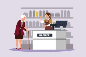 Customers paying at checkout and cashier counters concept. Colored flat vector illustration isolated.