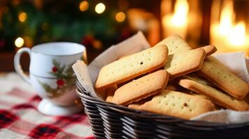 Navidad galletas, fiesta galleta receta y hogar horneando, dulce postre para acogedor invierno Inglés país té en el cabaña, hecho en casa comida y Cocinando foto