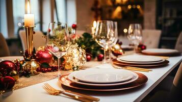 AI generated Holiday dinner at home, table decor photo