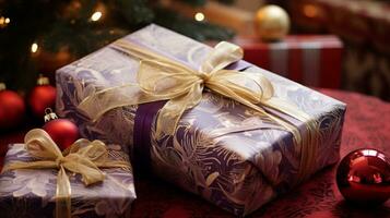 AI generated Christmas gift wrapping idea for boxing day and winter holidays in the English countryside tradition photo