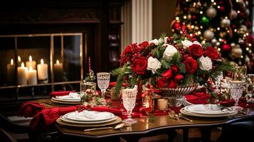 AI generated Christmas at the manor, English countryside decoration and interior decor photo