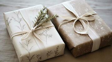 AI generated Christmas gift wrapping idea for boxing day and winter holidays in the English countryside tradition photo