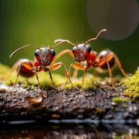 AI generated Red ant on the tree. Macro. Shallow depth of field. photo