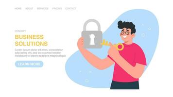 Web banner with man holding lock and key vector