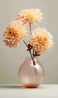 AI generated chrysanthemum in minimalist vase in white background photo