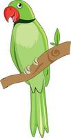 Cute Parrot Sitting on Twig Vector Illustration