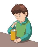 Cute little boy sipping water from a glass vector