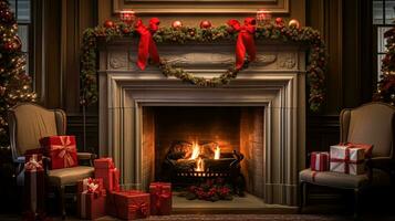 AI generated Christmas at the manor, English countryside decoration and interior decor photo