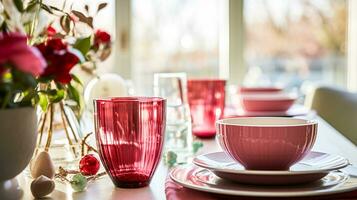 AI generated Christmas holiday family breakfast, table setting decor and festive tablescape, English country and home styling photo