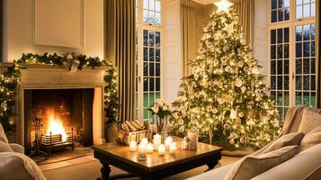 AI generated Christmas at the manor, English countryside decoration and interior decor photo