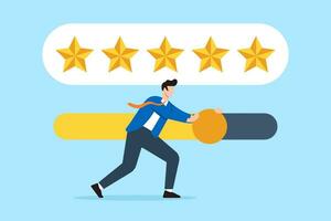 Five star feedback review from satisfied customer or client with slider bar in flat design vector