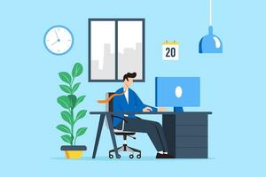 Businessman admin working at office desk in flat design vector