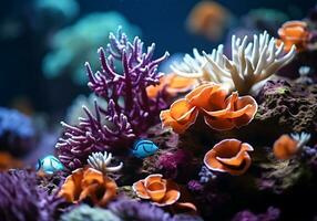 AI generated Colorful anemones in the ocean. Underwater life. photo