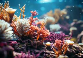 AI generated Colorful anemones in the ocean. Underwater life. photo