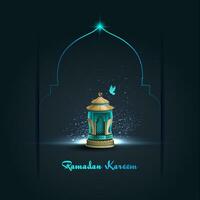 Islamic greetings ramadan kareem card template design with beautiful lantern vector