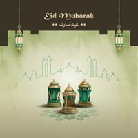 islamic greetings ramadan kareem template design with beautiful three lanterns vector