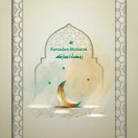 islamic greeting ramadan mubarak card design with crescent moon vector