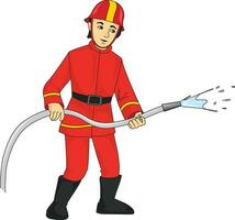 Fireman holding water pipe vector