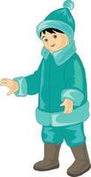 Cute boy wearing sweater, boots and woolen cap vector