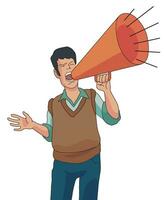 A man shouting loudly on a speaker vector