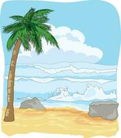 Nature illustration showing palm tree and sea waves with sand vector