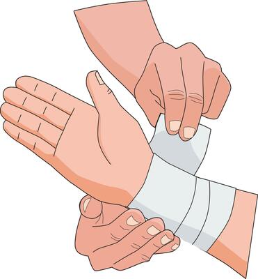 Illustration showing bandgae being put on injured hand