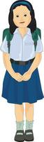 Cute girl wearing a uniform and carrying a bag vector