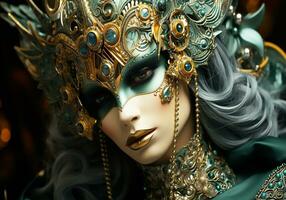 AI generated Venetian carnival mask. Tradition and glamour photo