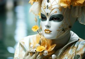 ai generado veneciano carnaval mascarilla. tradicion y glamour foto