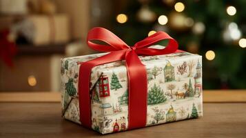 AI generated Christmas gift wrapping idea for boxing day and winter holidays in the English countryside tradition photo