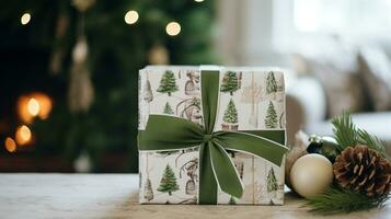 AI generated Christmas gift wrapping idea for boxing day and winter holidays in the English countryside tradition photo