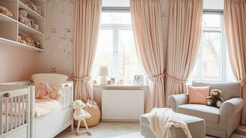 AI generated Baby room decor and interior design inspiration in the English countryside style cottage photo