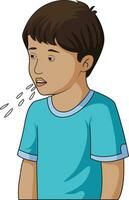 Sick boy coughing and throwing away germs vector