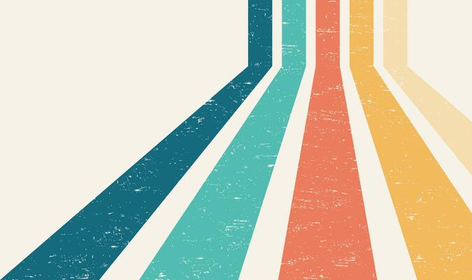 Abstract Colorful vintage 1970 Hippie Retro Minimal stylish wallpaper background of rainbow groovy Wavy Line design with dirty texture. use to cloth, textile, poster, banner, decorative, wall art.