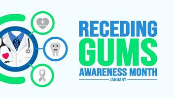 January is Receding Gums Awareness Month background template. Holiday concept. background, banner, placard, card, and poster design template with text inscription and standard color. vector