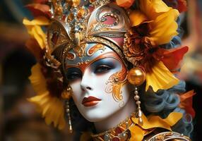 AI generated Venetian carnival mask. Tradition and glamour photo