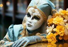 ai generado veneciano carnaval mascarilla. tradicion y glamour foto