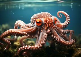 AI generated Colorful octopus in the ocean. Underwater life. photo